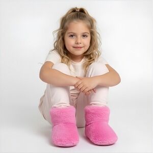 Kids Cozy Pink Fuzzy Boot Slippers Size L 9-10